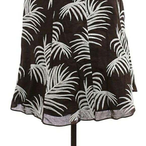 Ann Taylor Brown Botanical Palm Embroidered Cotton Knee Length Panelled Skirt Sz - Picture 5 of 10